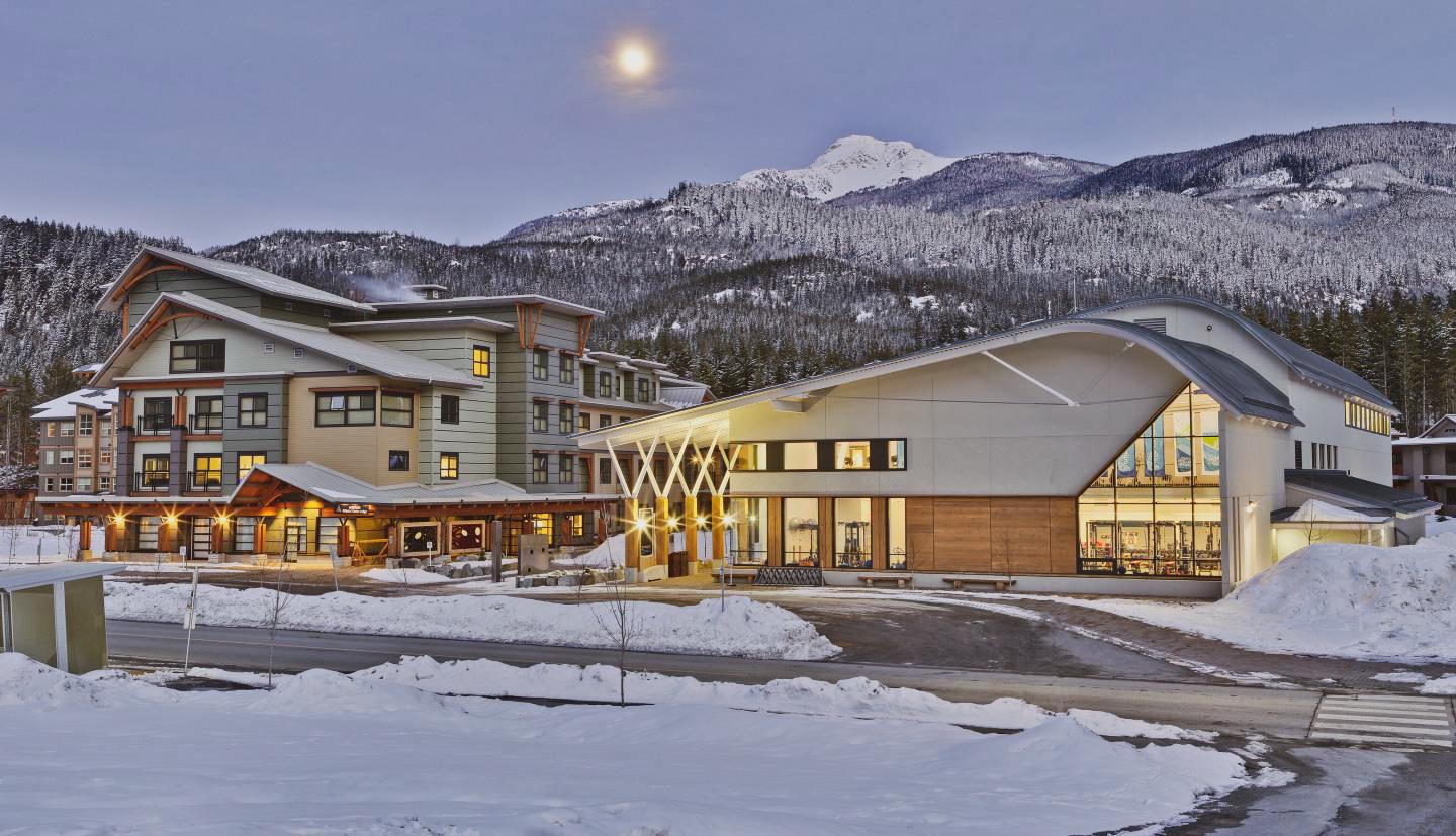 Sport center at night during winter