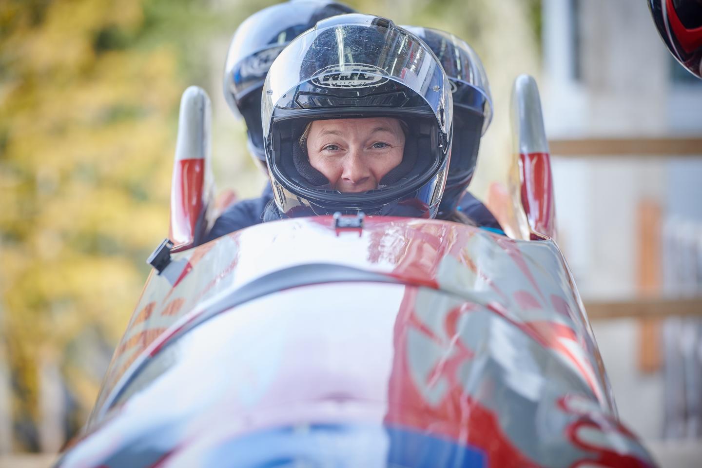 closeup of people in bobsled