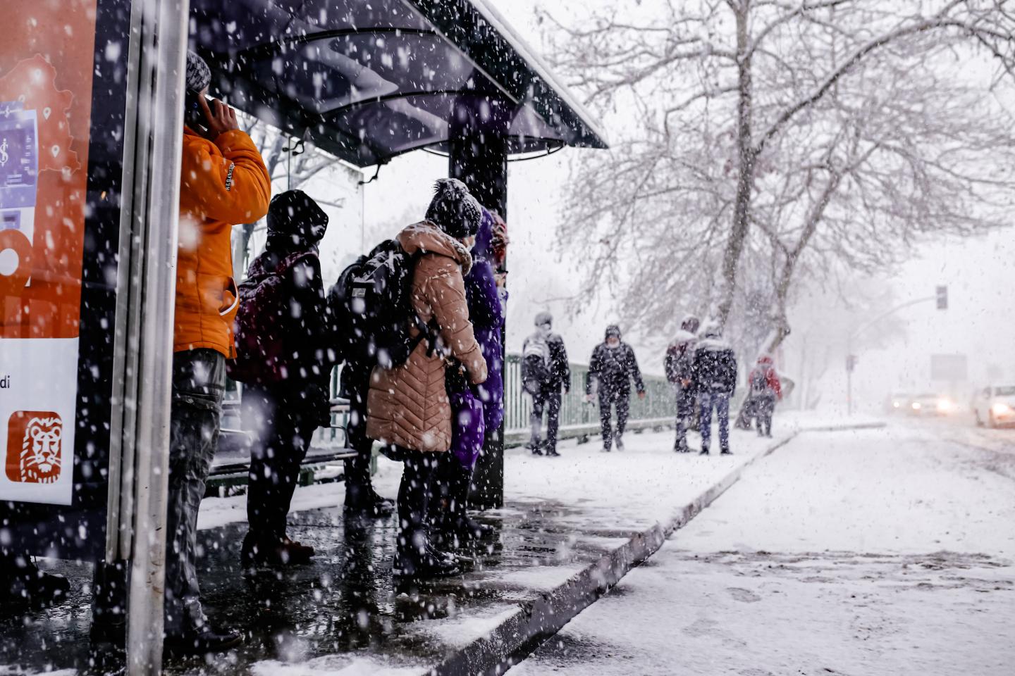 People waiting at bus shelter
